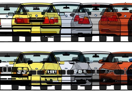 Tegning af udviklingen af BMW-model 